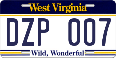 WV license plate DZP007