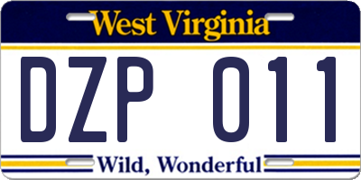 WV license plate DZP011