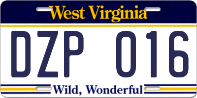 WV license plate DZP016