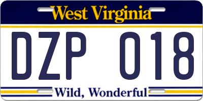 WV license plate DZP018