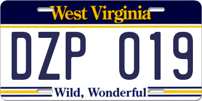 WV license plate DZP019