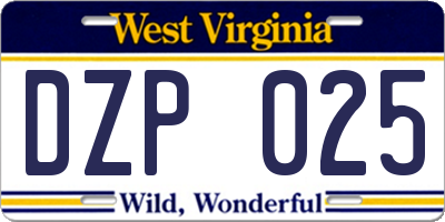 WV license plate DZP025