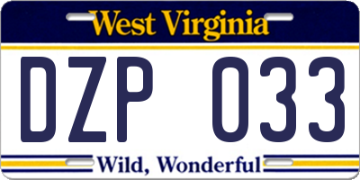 WV license plate DZP033