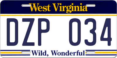 WV license plate DZP034