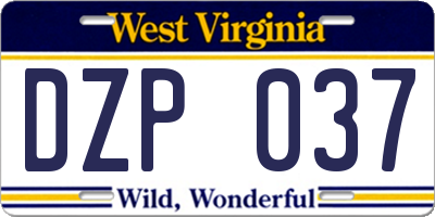 WV license plate DZP037