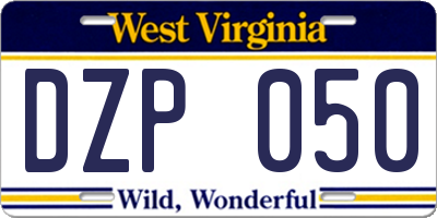WV license plate DZP050