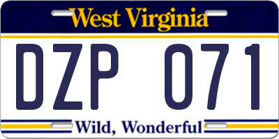 WV license plate DZP071
