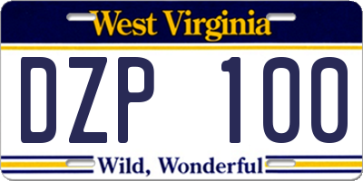 WV license plate DZP100