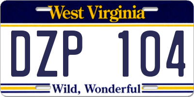 WV license plate DZP104