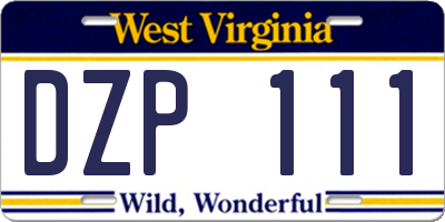 WV license plate DZP111
