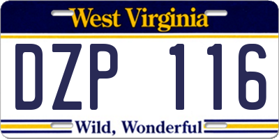 WV license plate DZP116