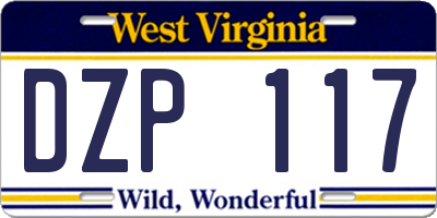 WV license plate DZP117