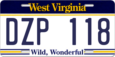 WV license plate DZP118