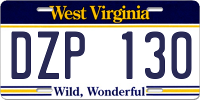 WV license plate DZP130