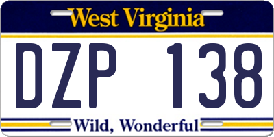 WV license plate DZP138