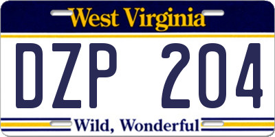 WV license plate DZP204