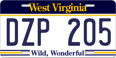 WV license plate DZP205
