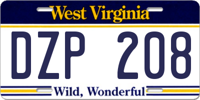 WV license plate DZP208