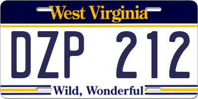 WV license plate DZP212