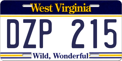 WV license plate DZP215