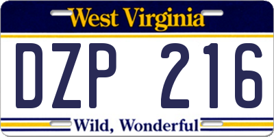 WV license plate DZP216