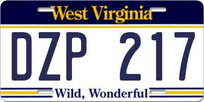 WV license plate DZP217