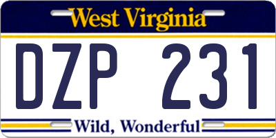 WV license plate DZP231