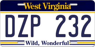 WV license plate DZP232