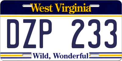 WV license plate DZP233