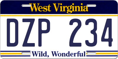WV license plate DZP234