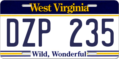 WV license plate DZP235