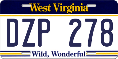 WV license plate DZP278