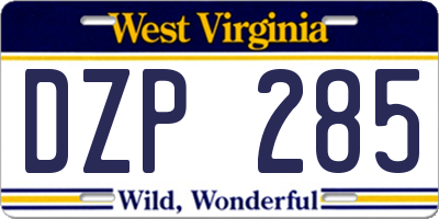 WV license plate DZP285