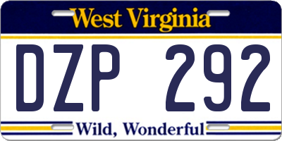 WV license plate DZP292