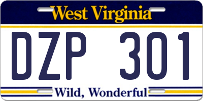 WV license plate DZP301