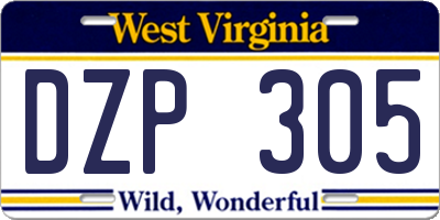 WV license plate DZP305
