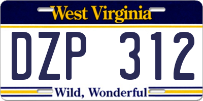 WV license plate DZP312