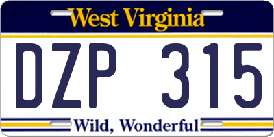 WV license plate DZP315