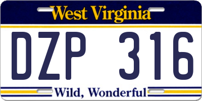 WV license plate DZP316