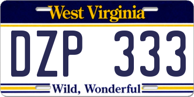 WV license plate DZP333