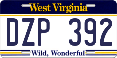 WV license plate DZP392