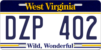 WV license plate DZP402