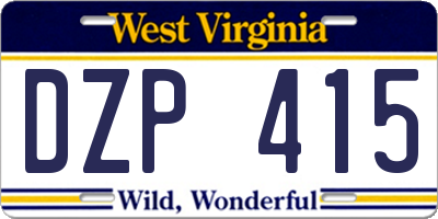 WV license plate DZP415