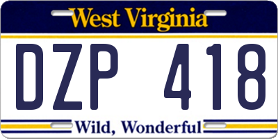 WV license plate DZP418