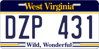 WV license plate DZP431