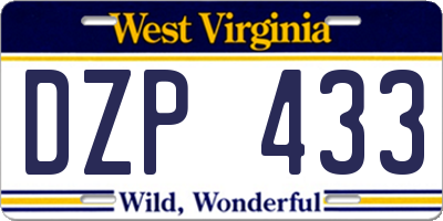 WV license plate DZP433