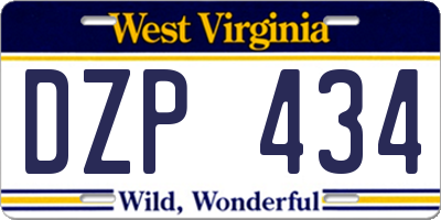 WV license plate DZP434