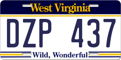 WV license plate DZP437
