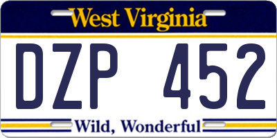 WV license plate DZP452