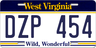 WV license plate DZP454